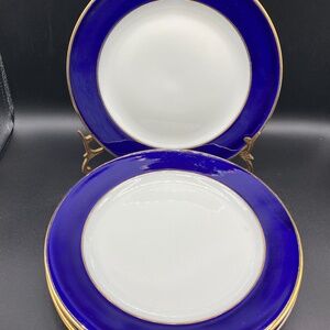 Schumann side plates x4 echt cobalt on white porcelain, gold rims.  VTG 1970's G